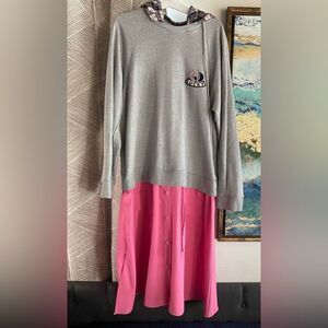 Lucky Chouette Logo Gray Pink Pullover Casual Sweatshirt Midi Dress Sz 36 S Cap